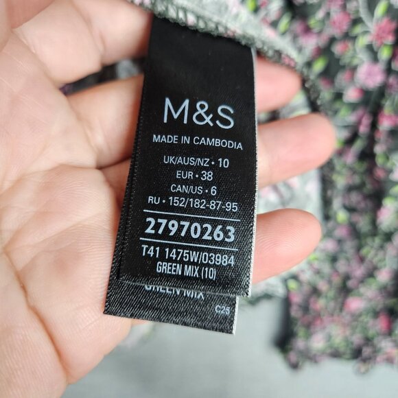 Marks & Spencer Collection Women's Size 10 Black & Pink Floral Printed Blouse - Picture 9 of 11